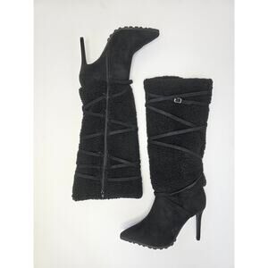 Thalia Sodi Rikka Black Heeled Fuzzy Zip up Boots 9.5 BRAND NEW!